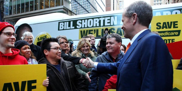 Opposition Leader, Australian Labor Party Bill Shorten greets supporters during a Medicare Rally