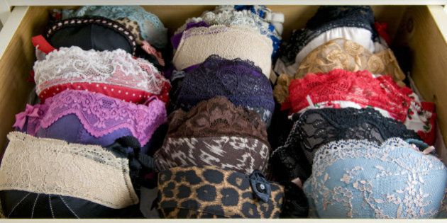Open drawer showing rows of women's underwear