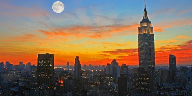 New York City midtown skyline at dark