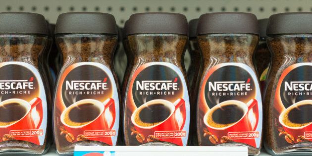 TORONTO, ONTARIO, CANADA - 2015/02/11: Nescafe is a brand of instant coffee made by Nestle. It comes in many different product forms. The name is a portmanteau of the words 'Nestle' and 'cafe'. (Photo by Roberto Machado Noa/LightRocket via Getty Images)