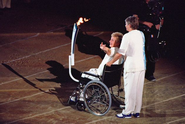She was wheeled out by fellow Olympic sprinter Raelene Boyle at the Opening Ceremony
