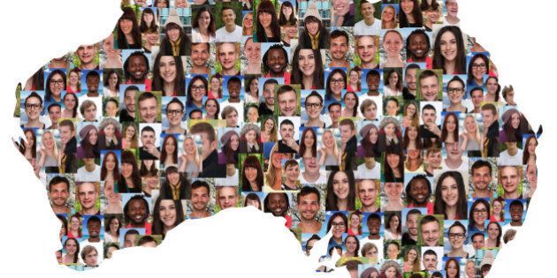 Australia map multicultural group of young people integration diversity isolated