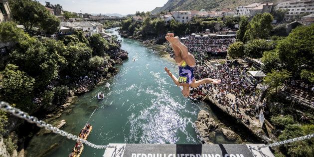 Australia's Rhiannan Iffland is leading the competition after the seventh round of the women's cliff diving world series.