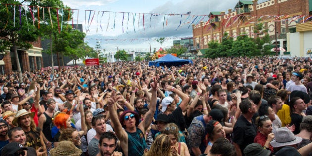 BRISBANE, AUSTRALIA - JANUARY 31: Punters enjoy the Laneway Festival at Brisbane Showgrounds on January 31, 2015 in Brisbane, Australia. (Photo by Marc Grimwade/WireImage)