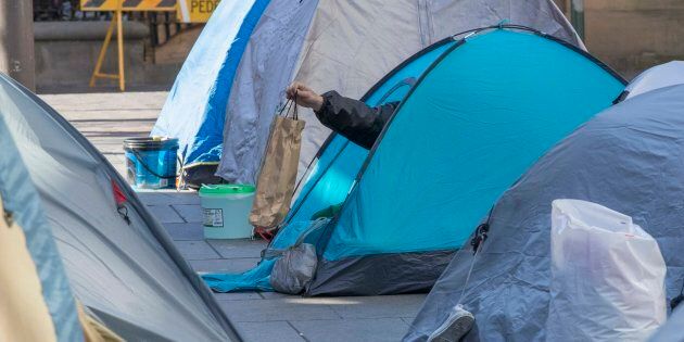 Tent city in front of the Reserve Bank of Australia HQ in Martin Place may be demolished. Photo Michele Mossop