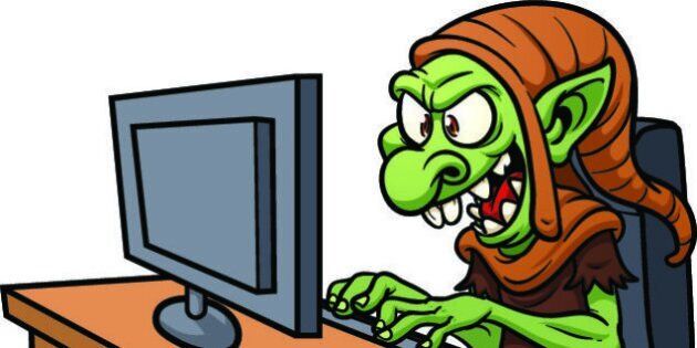 Internet troll using a computer. Vector illustration wit simple gradients. All in a single layer.