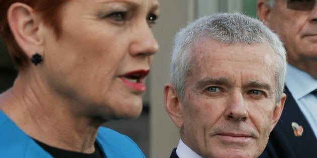 Senator Malcolm Roberts and Senator Pauline Hanson at Parliament House.