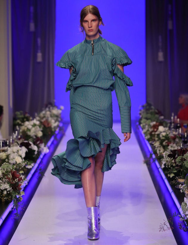 A model walks the runway in a design by Maggie Marilyn during the David Jones Spring Summer 2017 Collections Launch.