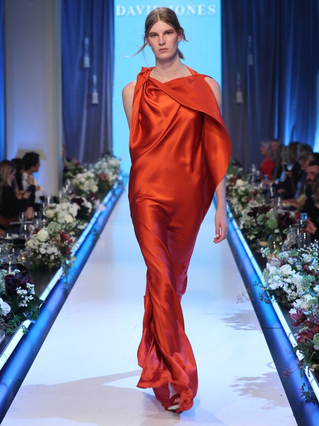 A model walks the runway in a design by Bianca Spender during the David Jones Spring Summer 2017 Collections launch.