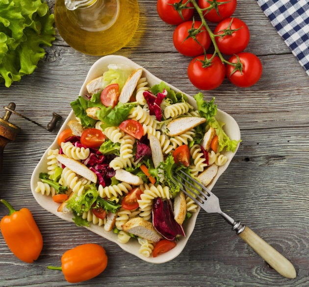 Make a quick chicken pasta salad using leftover roast chicken.