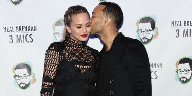 NEW YORK, NY - MARCH 03: Chrissy Teigen and John Legend attend 'Neal Brennan 3 Mics' Opening Night at the Lynn Redgrave Theatre on March 3, 2016 in New York City. (Photo by Monica Schipper/Getty Images)