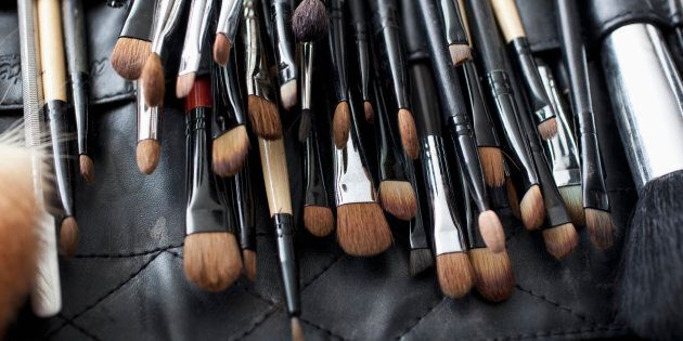 Detail of a professional make-up brush set