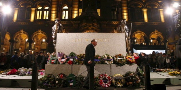 A war veteran walks in front of the Cenotaph during the annual dawn service commemoration on ANZAC (Australian and New Zealand Army Corp) Day in central Sydney, Australia, April 25, 2016. REUTERS/David Gray TPX IMAGES OF THE DAY