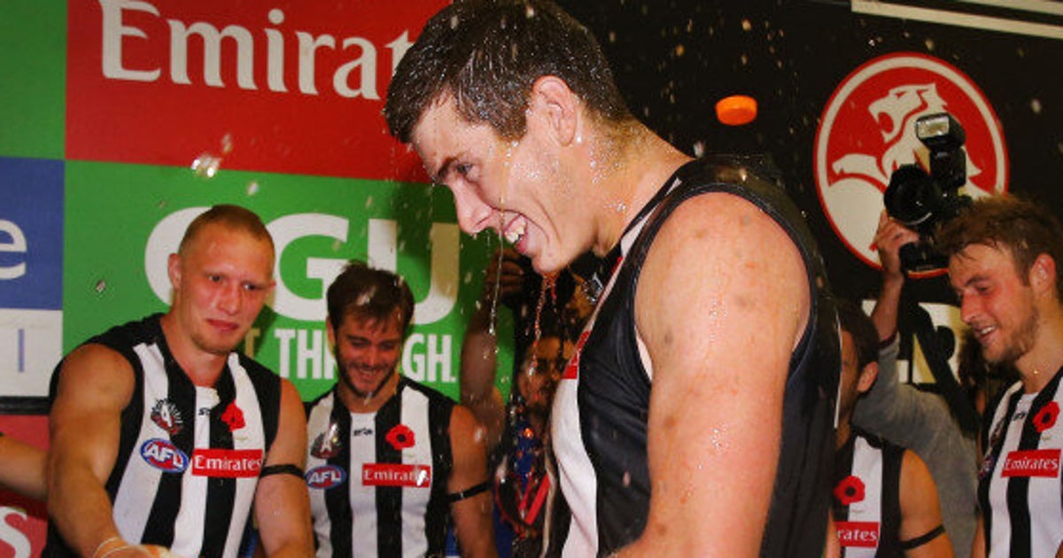 American Mason Cox Of The Collingwood Magpies Kicks Goal In His AFL