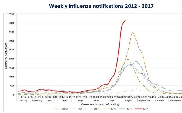 Data from the Immunisation Coalition shows flu infection rates set to far outstrip previous years, with more than 70,000 people already diagnosed.