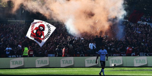 ADELAIDE, AUSTRALIA - MAY 01: Wanderers fans show their support during the 2015/16 A-League Grand Final match between Adelaide United and the Western Sydney Wanderers at Adelaide Oval on May 1, 2016 in Adelaide, Australia. (Photo by Daniel Kalisz/Getty Images)