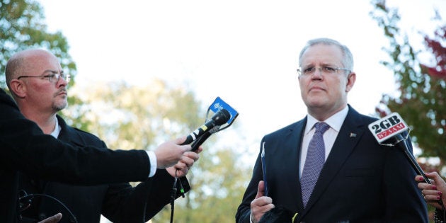 CANBERRA, AUSTRALIA - MAY 03: Treasurer Scott Morrison speaks during a door stop outside Parliament House on May 3, 2016 in Canberra, Australia. The Coalition government will deliver the 2016 federal budget tonight, and is expected to announce changes to the tax system for individuals and business as well as changes to superannuation. (Photo by Stefan Postles/Getty Images)