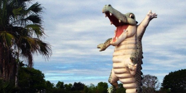 Crocodile Statue, Entrance Yellow Waters, near Darwin, Australia. (Photo by: Universal Images Group via Getty Images)