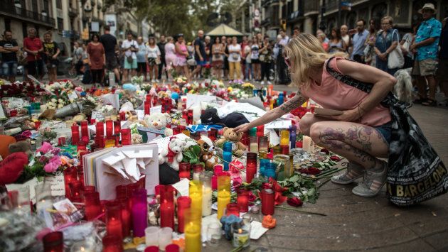 Tributes on Las Ramblas near the scene of Thursday's terrorist attack.