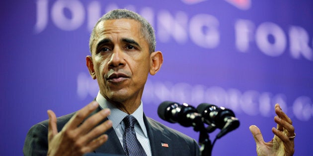 U.S. President Barack Obama speaks as he attends a comedy show celebrating Military Appreciation Month as well as the 5th anniversary of Joining Forces and the 75th anniversary of the USO at Joint Base Andrews in Clinton, Maryland, U.S. May 5, 2016. REUTERS/Carlos Barria