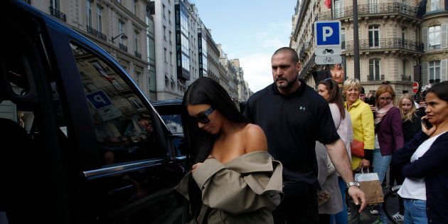 PARIS, FRANCE - OCTOBER 2: Kim Kardashian West leaves 'L'Avenue' restaurant escoreted by her security Pascal Duvier on October 2, 2016 in Paris, France. (Photo by Antoine Gyori - Corbis/Corbis via Getty Images)