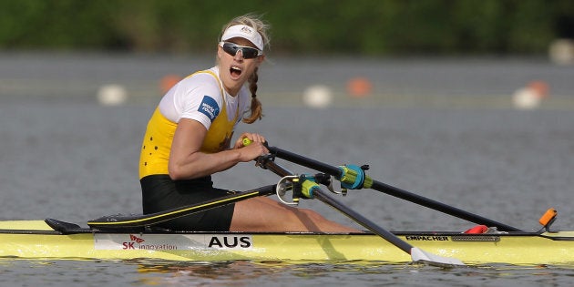 Really??? Kim is shocked to learn she's just won the first of her two world championships in the single sculls. This one was in 2013. The next came in 2015.