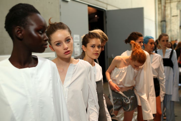 SYDNEY, AUSTRALIA - MAY 16: Models pose backstage ahead of the Georgia Alice show at Mercedes-Benz Fashion Week Resort 17 Collections at Carriageworks on May 16, 2016 in Sydney, Australia. (Photo by Graham Denholm/Getty Images)