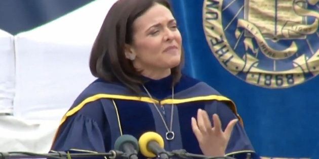 Facebook COO Sheryl Sandberg gave the commencement address at the University of California, Berkeley on May 14, 2016.