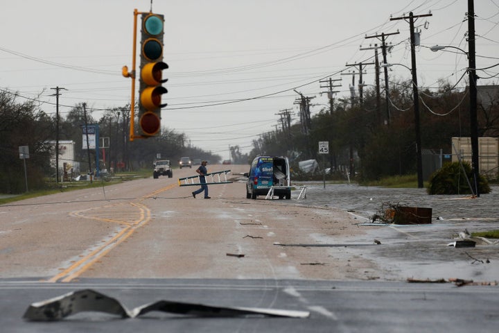 Debris on the streets of Rockport, Texas after Hurricane Harvey hit the U.S.