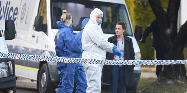 Detectives and forensic services remained at the site of the shooting in Sydney's Lalor Park on Monday morning.