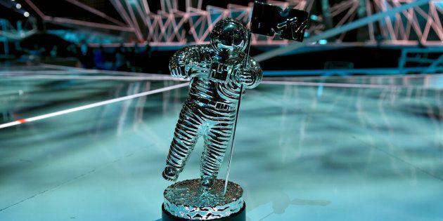 INGLEWOOD, CA - AUGUST 23: The MTV Moon Person Award is displayed onstage during the 2017 MTV Video Music Awards rehearsals at The Forum on August 23, 2017 in Inglewood, California. (Photo by Kevin Winter/MTV1617/Getty Images for MTV)