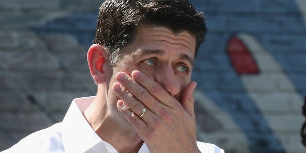 Republican vice presidential nominee Mike Pence (L-R), Representative Kevin McCarthy (R-CA), U.S. House Speaker Paul Ryan (R-WI) and Representative Steve Scalise (R-LA) laugh when a reporter Ryan called on began to ask Pence a question about his criticism of Donald Trump, during a joint news conference following a House Republican party conference meeting in Washington, U.S. September 13, 2016. REUTERS/Jonathan Ernst