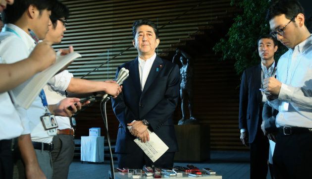 Japanese Prime Minister Shinzo Abe speaks to the media at his official residence in Tokyo on August 29.