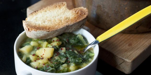 Blitva is a Dalmatian dish made from swiss chard and potatoes sauteed generously in olive oil. Water can be added to make a thinner consistency, and it is often served with bread or deli meats.