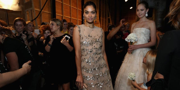 SYDNEY, AUSTRALIA - MAY 20: Shanina Shaik poses backstage ahead of the Oscar de la Renta show, presented by Etihad Airways, at Mercedes-Benz Fashion Week Resort 17 Collections at Carriageworks on May 20, 2016 in Sydney, Australia. (Photo by Lisa Maree Williams/Getty Images)