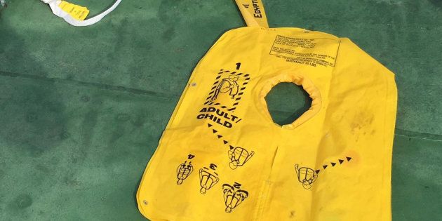 A life jacket among recovered debris of the EgyptAir jet that crashed in the Mediterranean Sea is seen in this handout image released May 21, 2016 by Egypt's military.