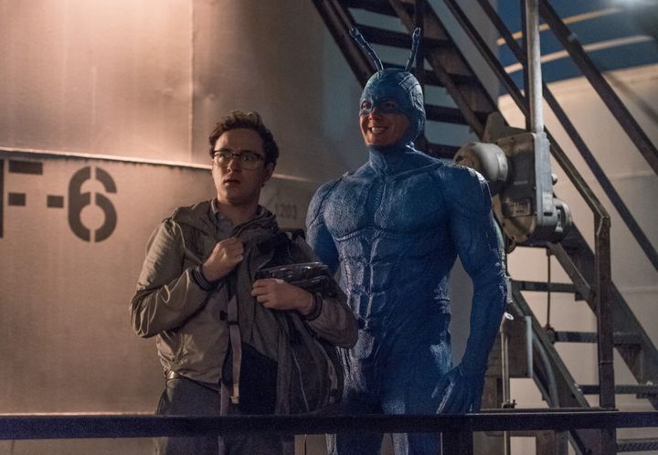 Griffin Newman and Peter Serafinowicz as Arthur and The Tick, the unlikely duo.