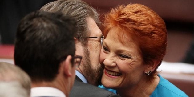 Senator Pauline Hanson and Senator Derryn Hinch in happier times