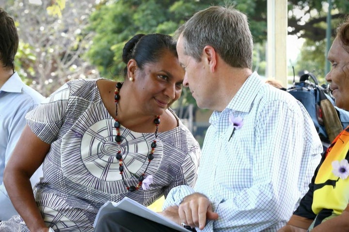 Shorten with former Senator Nova Peris during a National Sorry Day event in Darwin in May