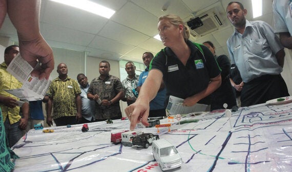 A crude map of Suva is laid out and a disaster unfolds as part of the MIMMS course. Picture: Cayla Dengate