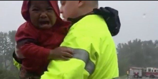 Police rescue a little boy in North Carolina. 
