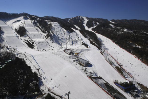 This picture taken on February 18, 2017 shows a general view of Bokwang Phoenix Snow Park, the venue of the freestyle skiing and snowboard events for the upcoming PyeongChang 2018 Winter Olympic Games. Aussie athletes are already calling it "The Wang".