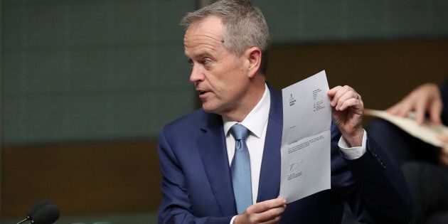 Leader of the Opposition Bill Shorten tables the renunciation of his British citizenship at Parliament House in Canberra on Monday 4 September 2017.