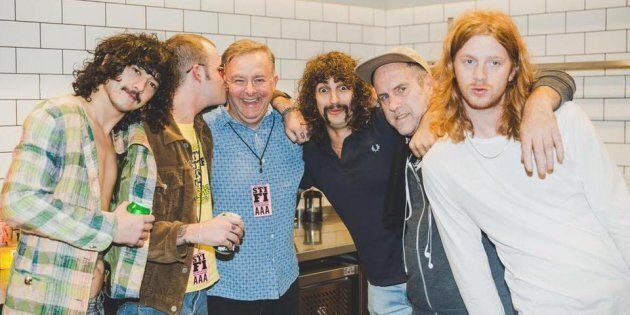 Sticky Fingers and Albanese backstage at a gig in April.