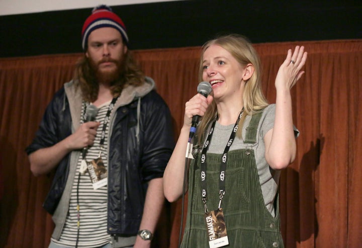 Gregory Erdstein and Alice Foulcher speaking at a Q&A screening of 'That's Not Me' at the 32nd Santa Barbara International Film Festival in February.