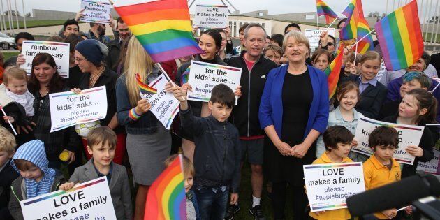 the Rainbow Families group at Parliament House in September, with Opposition Leader Bill Shorten and Greens Senator Janet Rice