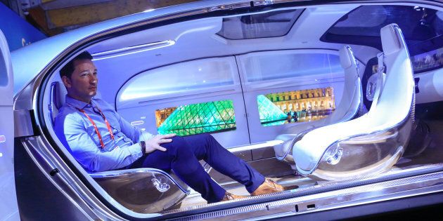 February 24, 2016: Inside the Mercedes-Benz AG F 015 concept car at the Mobile World Congress in Barcelona, Spain.