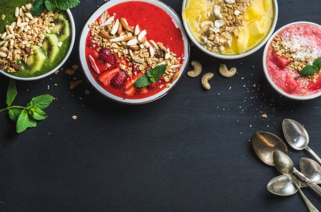 For a healthier swap for ice cream, make a fruit smoothie bowl.