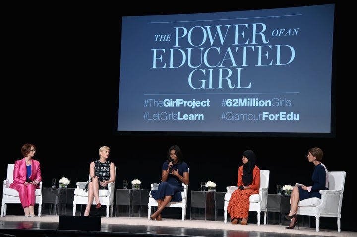 Gillard with Charlize Theron, First Lady of the United States Michelle Obama and Girl ambassador from Plan International Nurfahada during 'The Power Of An Educated Girl' event