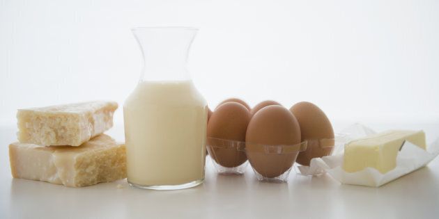 A variety of common dairy products.